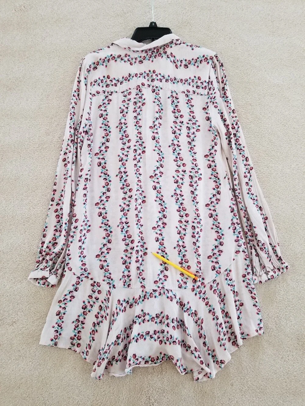 Free People Slubby Crinkle Drop Waist Floral Button Up Shirt Dress Size M